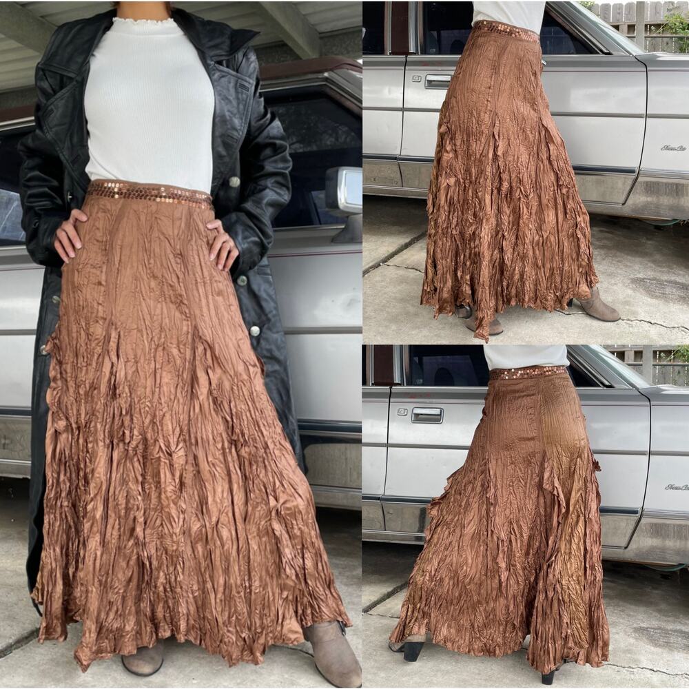 🔥Vintage Carole Little Silk Blend Bohemian Ruffle Flare Fairycore Crinkle Skirt
